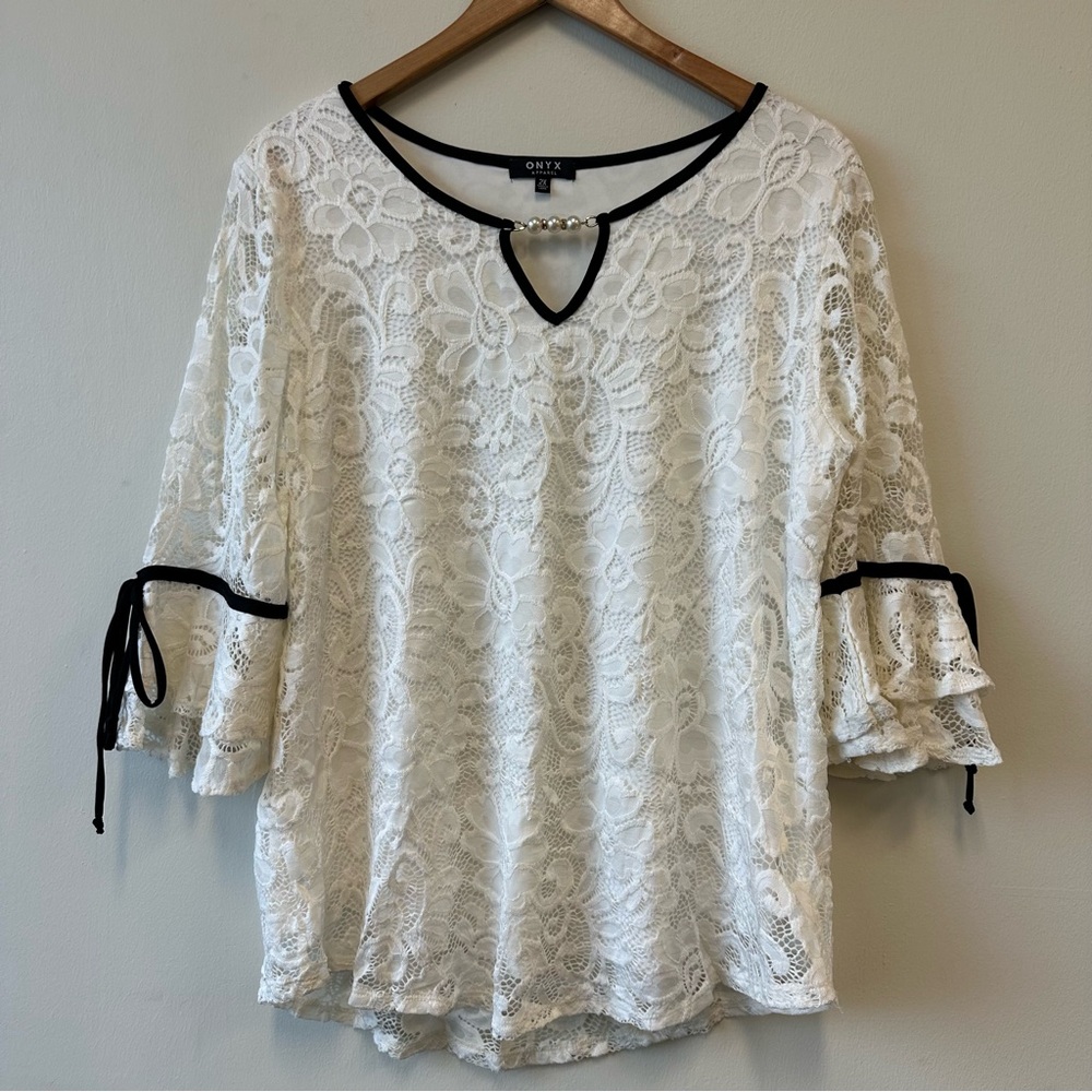 Onyx Cream Lace Blouse with Black Accents
